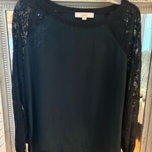 LOFT dark green with Black Lace Sleeve Women's Blouse
